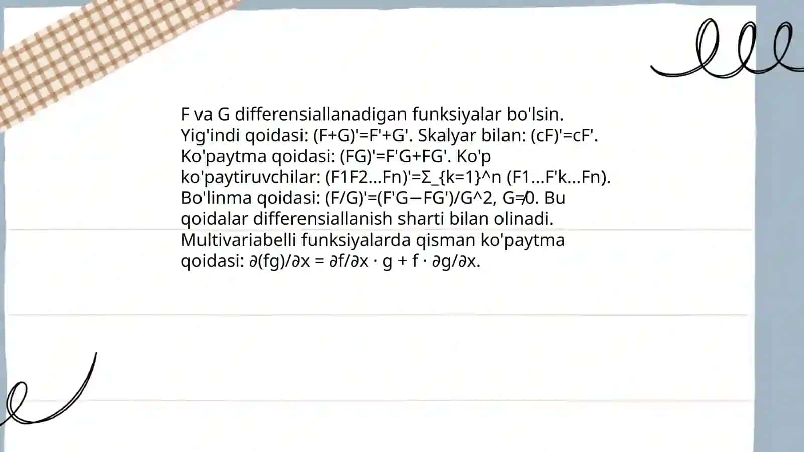Bir va kõp õzgaruvchili funksiyalar differensial hisobi 4