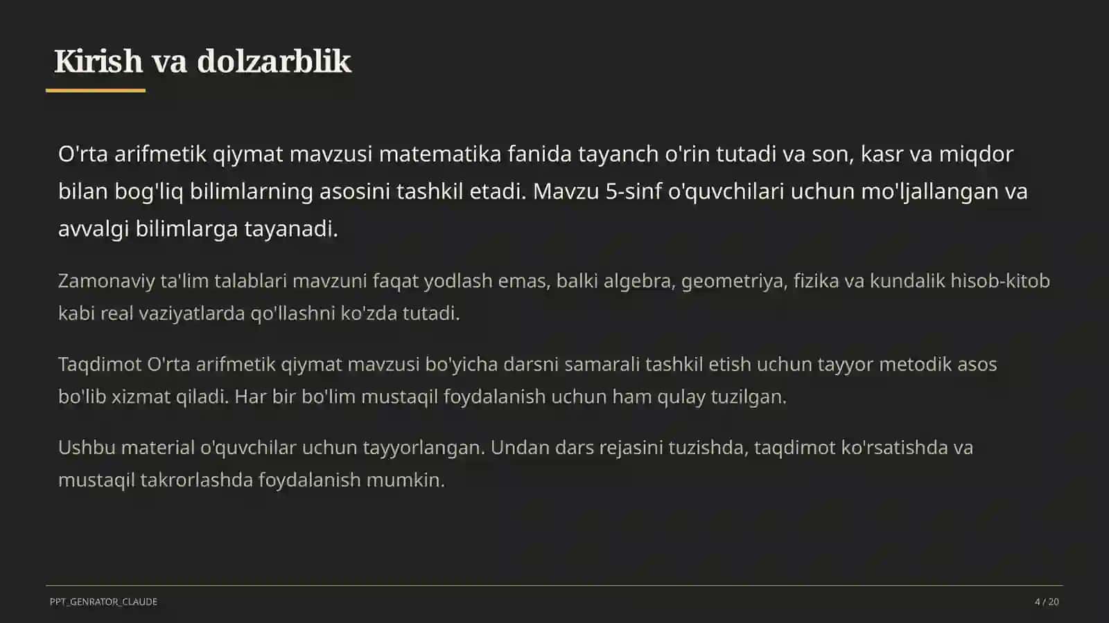 O'rta arifmetik qiymat (5-sinf) 4