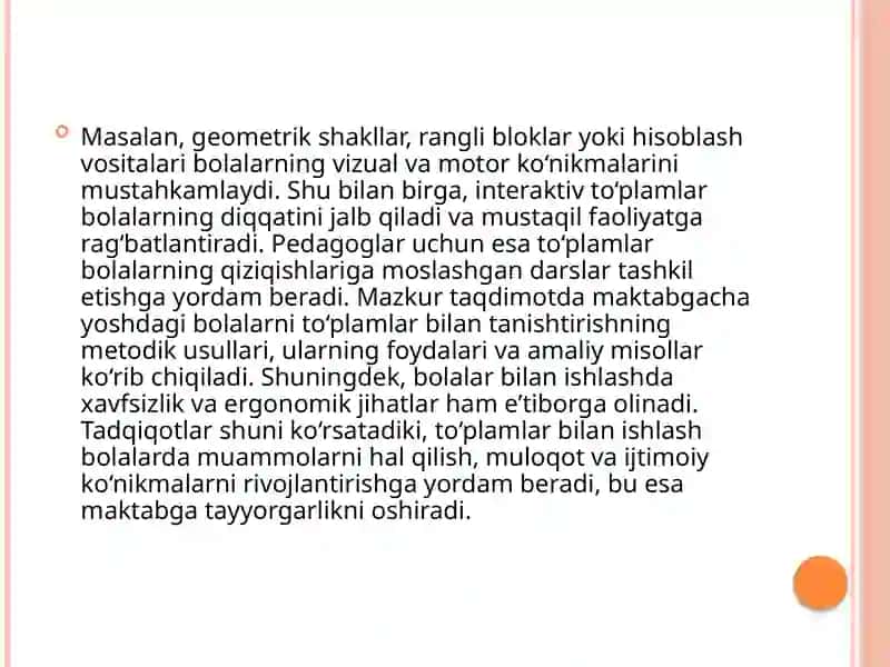 Maktabgacha talim bolalarni toʻplamlar bilan tanishtirish 4