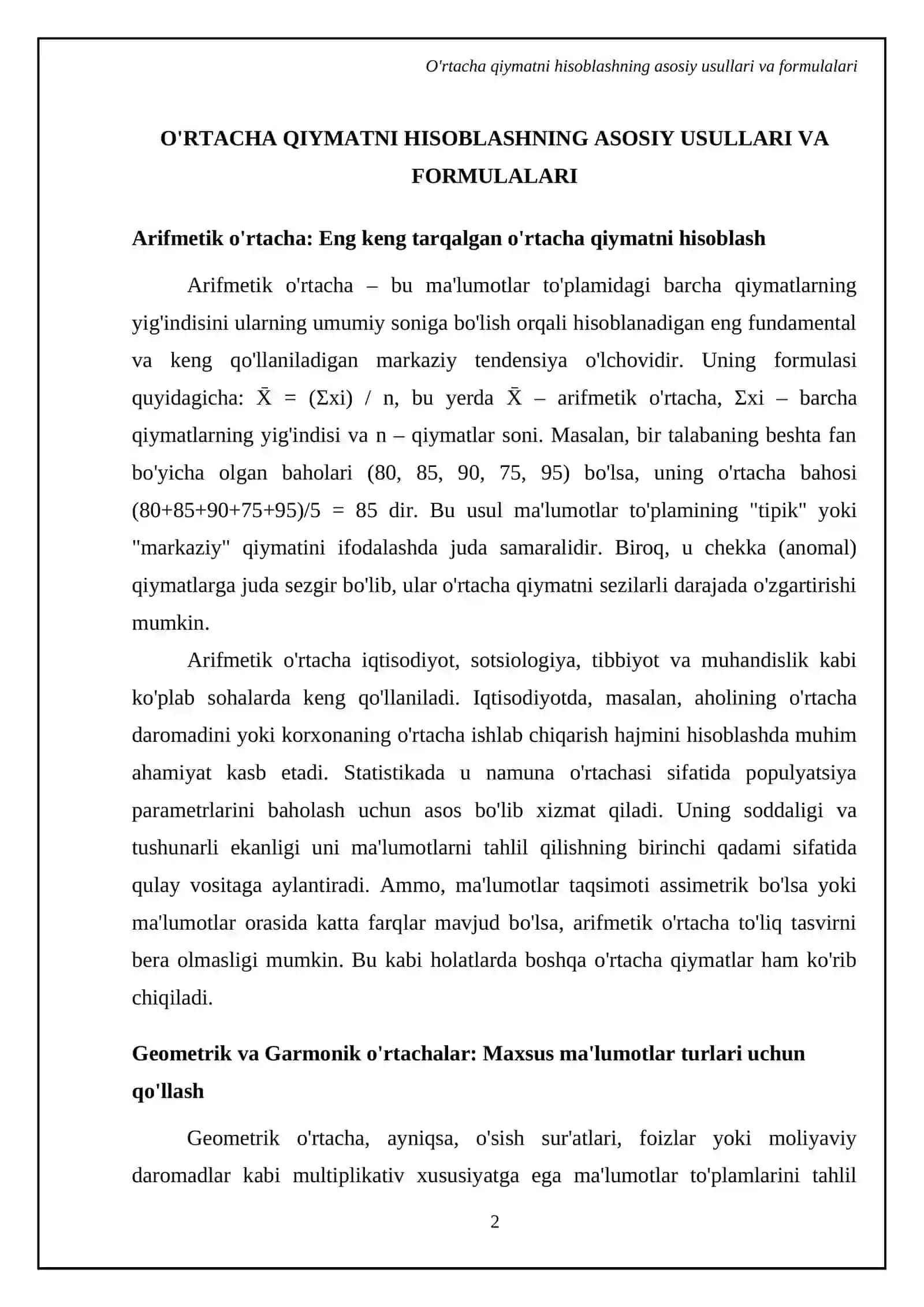 O'rtacha qiymatni hisoblash va talqin qilish 4