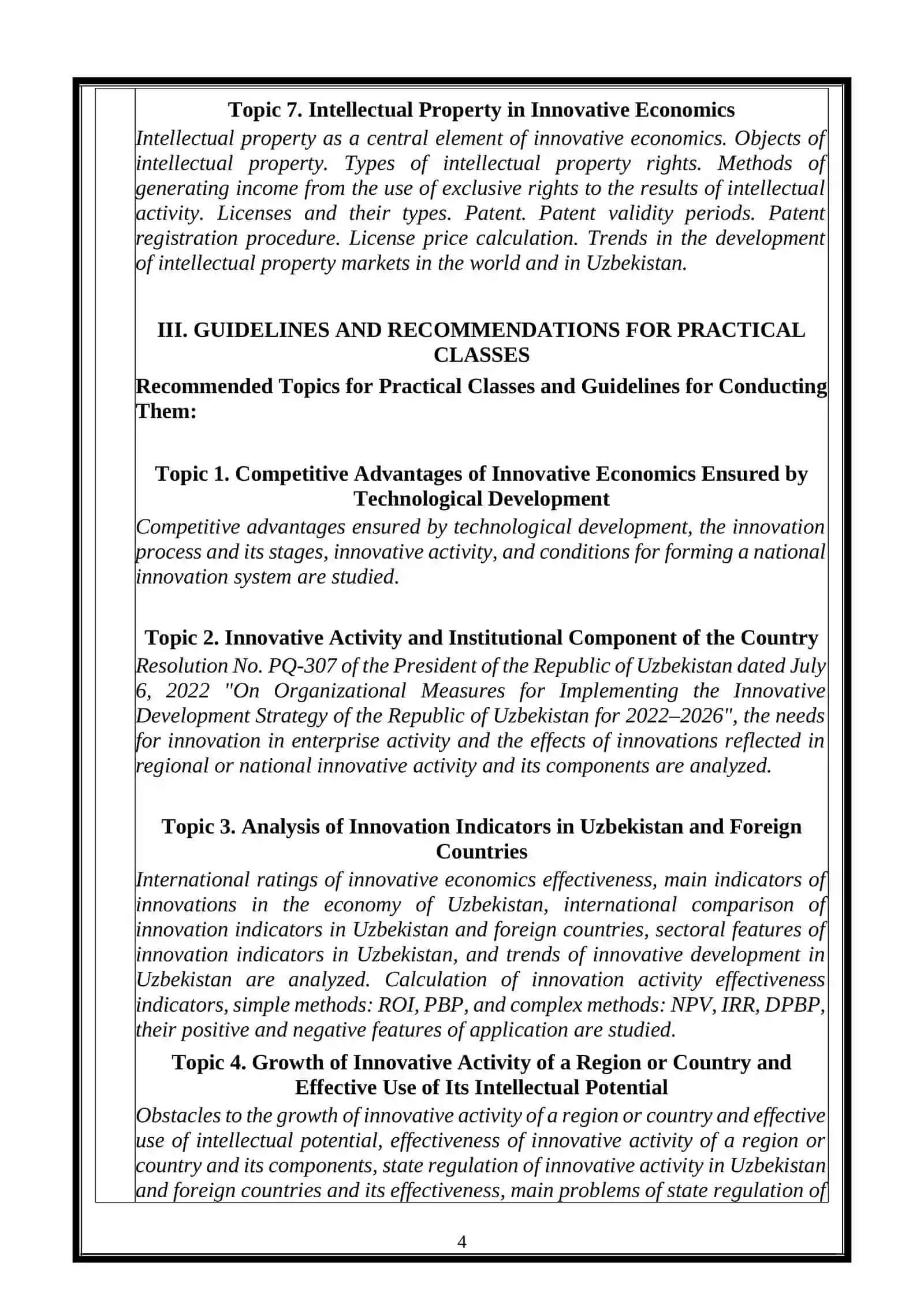 Innovative Economy Course 4