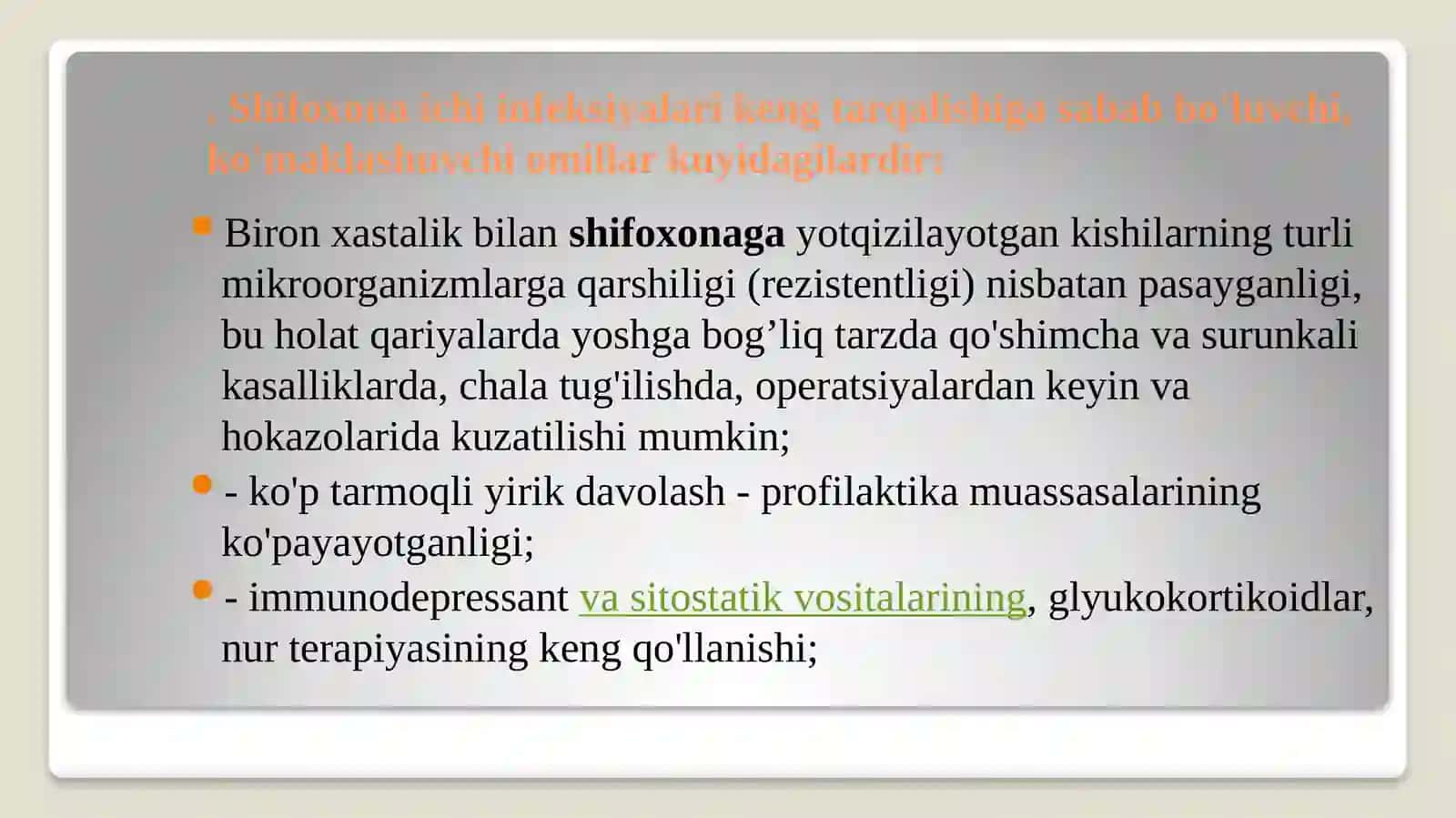 KASALXONA ICHKI INFEKSIYALARINI KELIB CHIQISHI UCHUN HAVO MUHITINING BAKTERIOLOGIK IFLOSLANISHINI AHAMIYATI 4