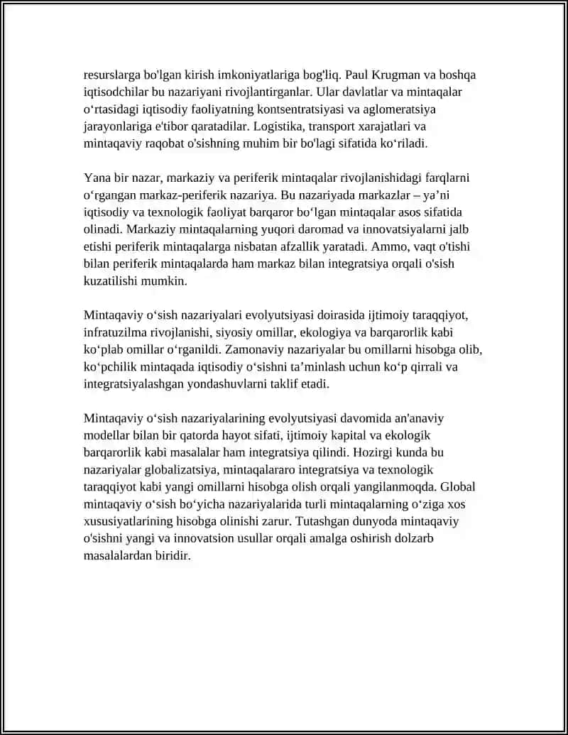 MINTAQAVIY OʻSISH NAZARIYALARINI TAHLIL ETISH MASALALARI 4