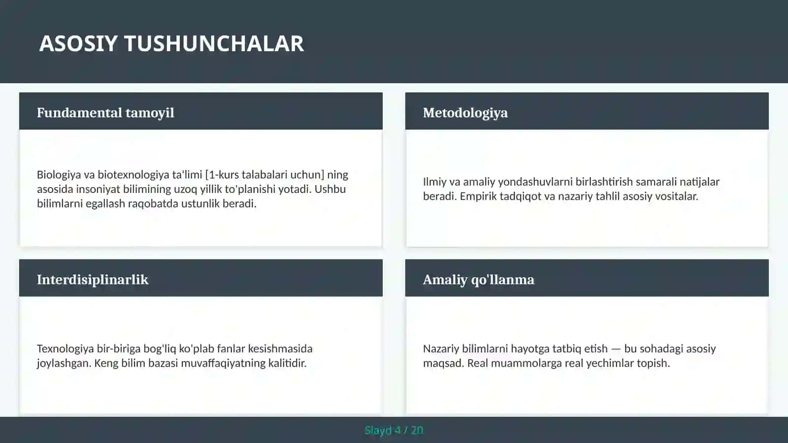 Biologiya va biotexnologiya ta'limi [1-kurs talabalari uchun] 4