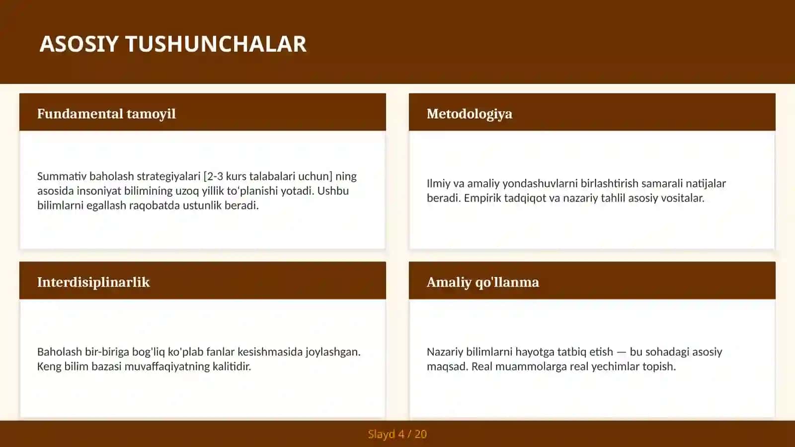 Summativ baholash strategiyalari [2-3 kurs talabalari uchun] 4
