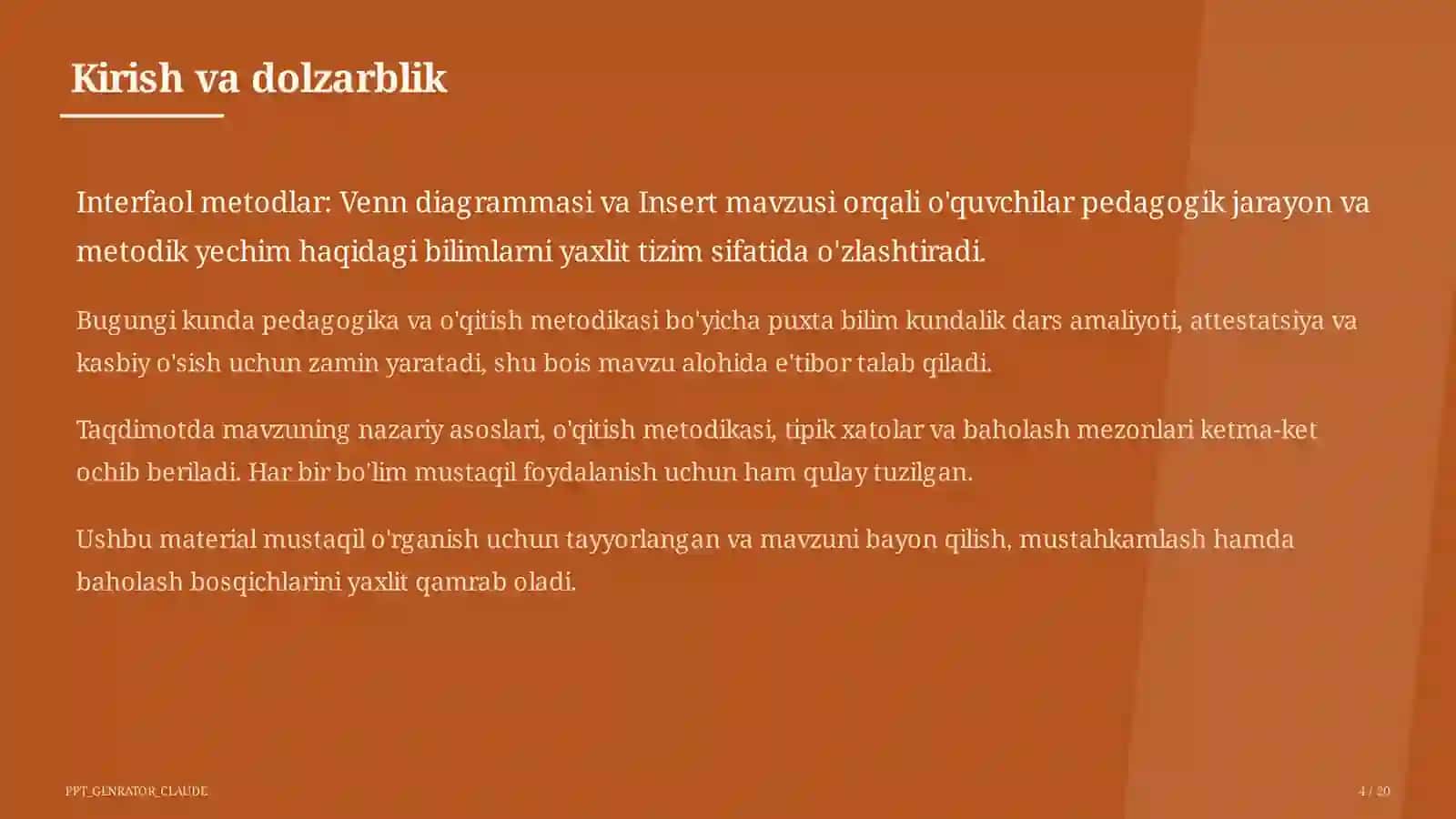 Interfaol metodlar: Venn diagrammasi va Insert 4