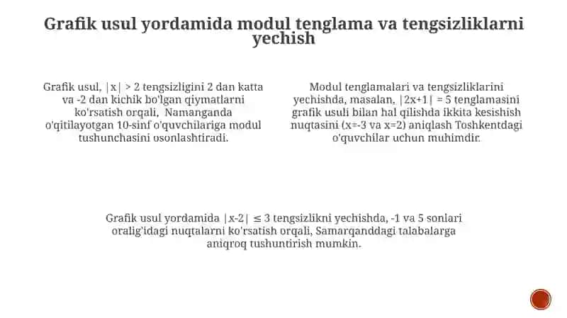 Modulli tenglama va tengsizliklarni yechishga o’rgatishnining uslubiy xususiyatlari 4