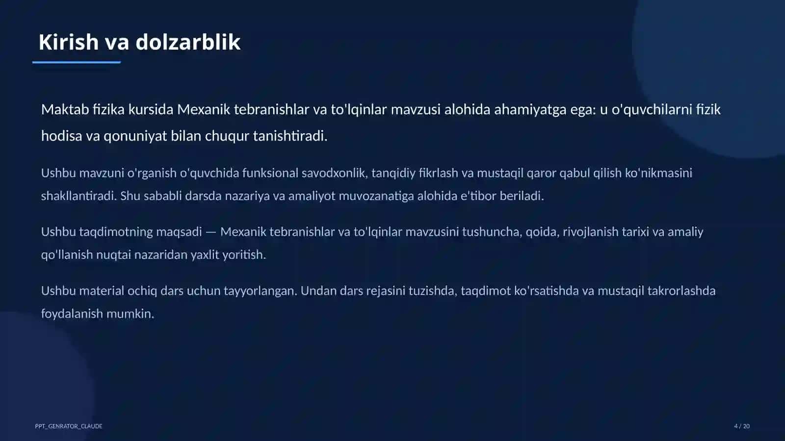 Mexanik tebranishlar va to'lqinlar (9-sinf) 4