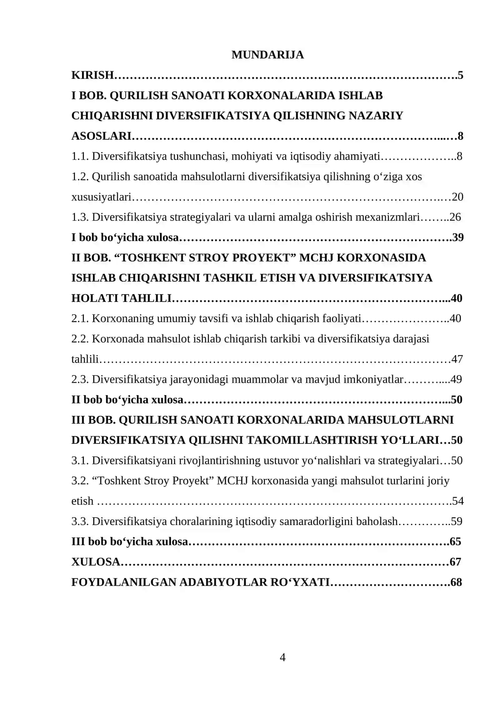 Qurulish sanoati korxonalari mahsulotlarni ishlab chiqarshni diversifikatsiya qilish yoʻllari (Toshkent stroy proyekt MCHJ korxonasi misolida) 4