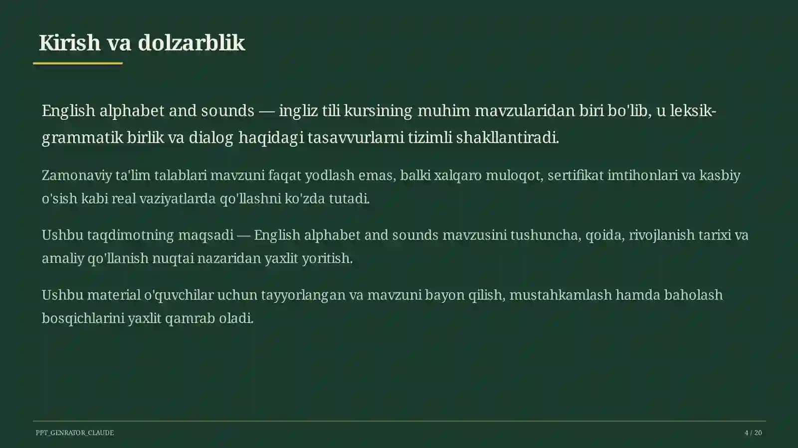 English alphabet and sounds (1-sinf) 4
