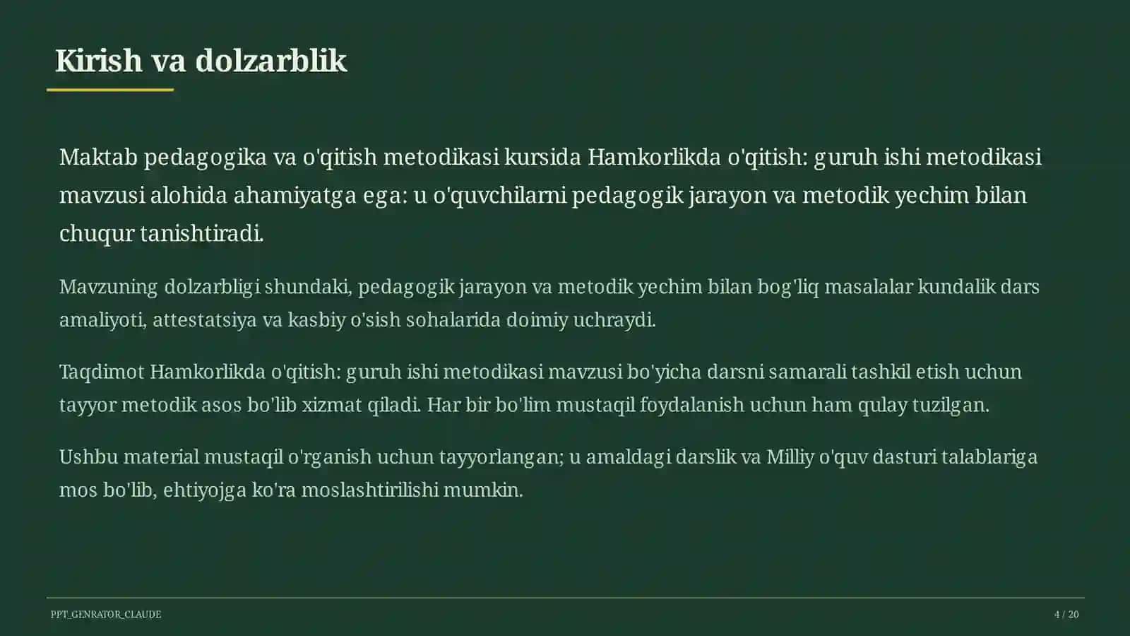 Hamkorlikda o'qitish: guruh ishi metodikasi 4