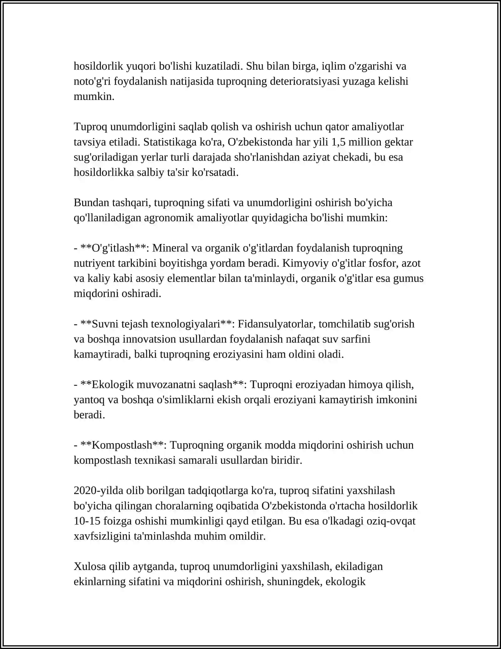 Tuproq Sifati va Oziq Ovqat Havfsizligi 4