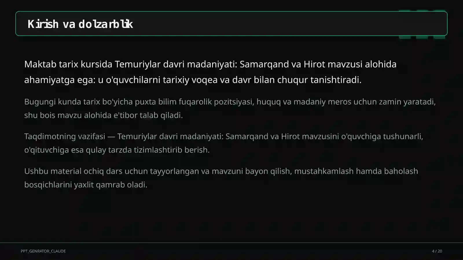 Temuriylar davri madaniyati: Samarqand va Hirot (8-sinf) 4