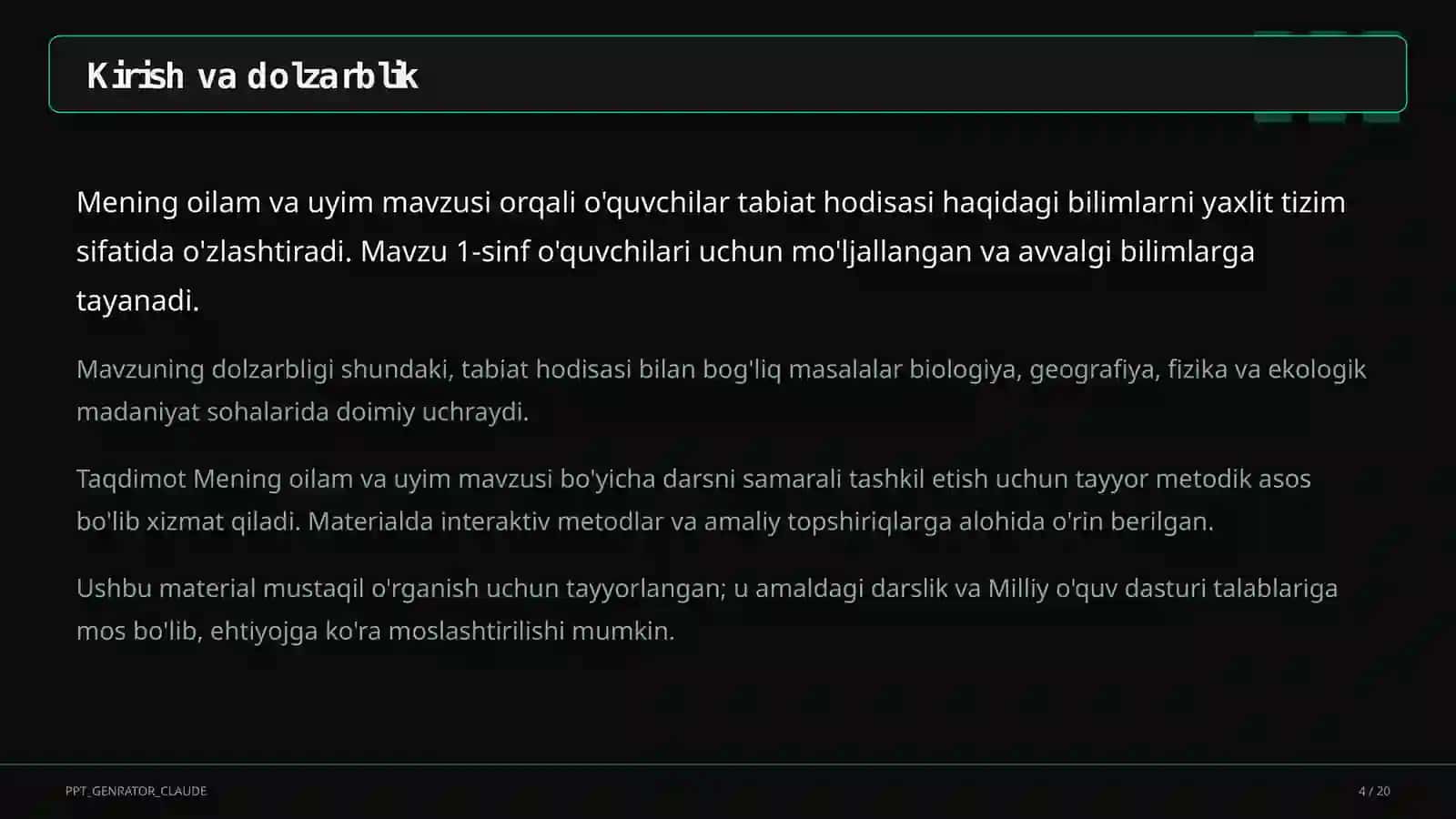 Boshlang'ich sinf: Tabiatshunoslik (1–4) 4