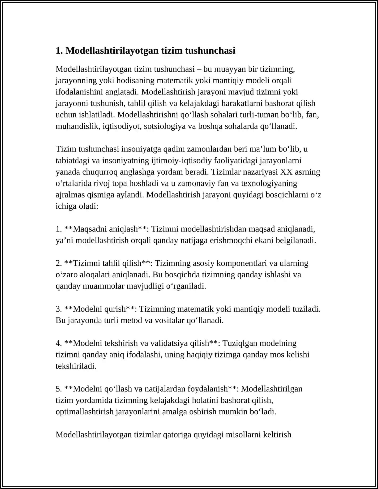 MODELLASHTIRILYOTGAN TIZIMNING HAYOTIY TSIKLI 4