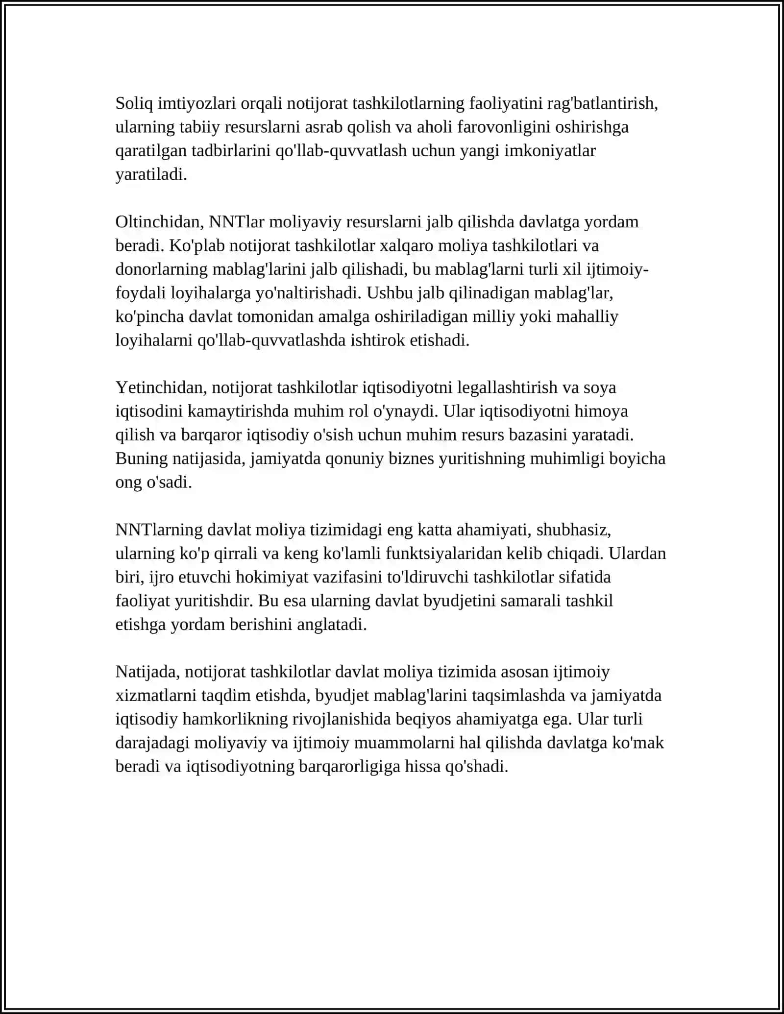 NOTIJORAT TASHKILOTLAR MOLIYASI TIZIMIDA TUTGAN O'RNI 4