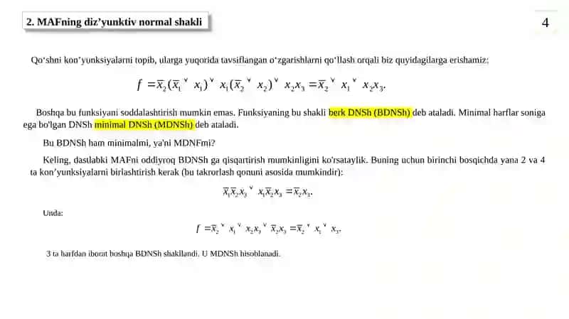 Mantiq algebrasi funksiyalarini minimallashtirish 4