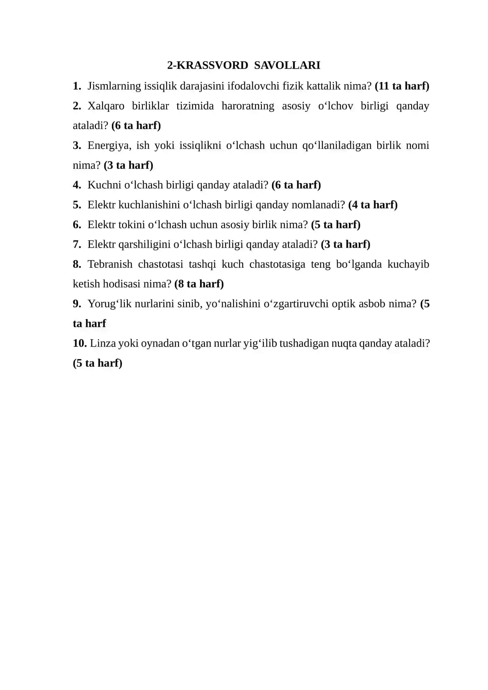 KRASSVORD SAVOLLARI 4