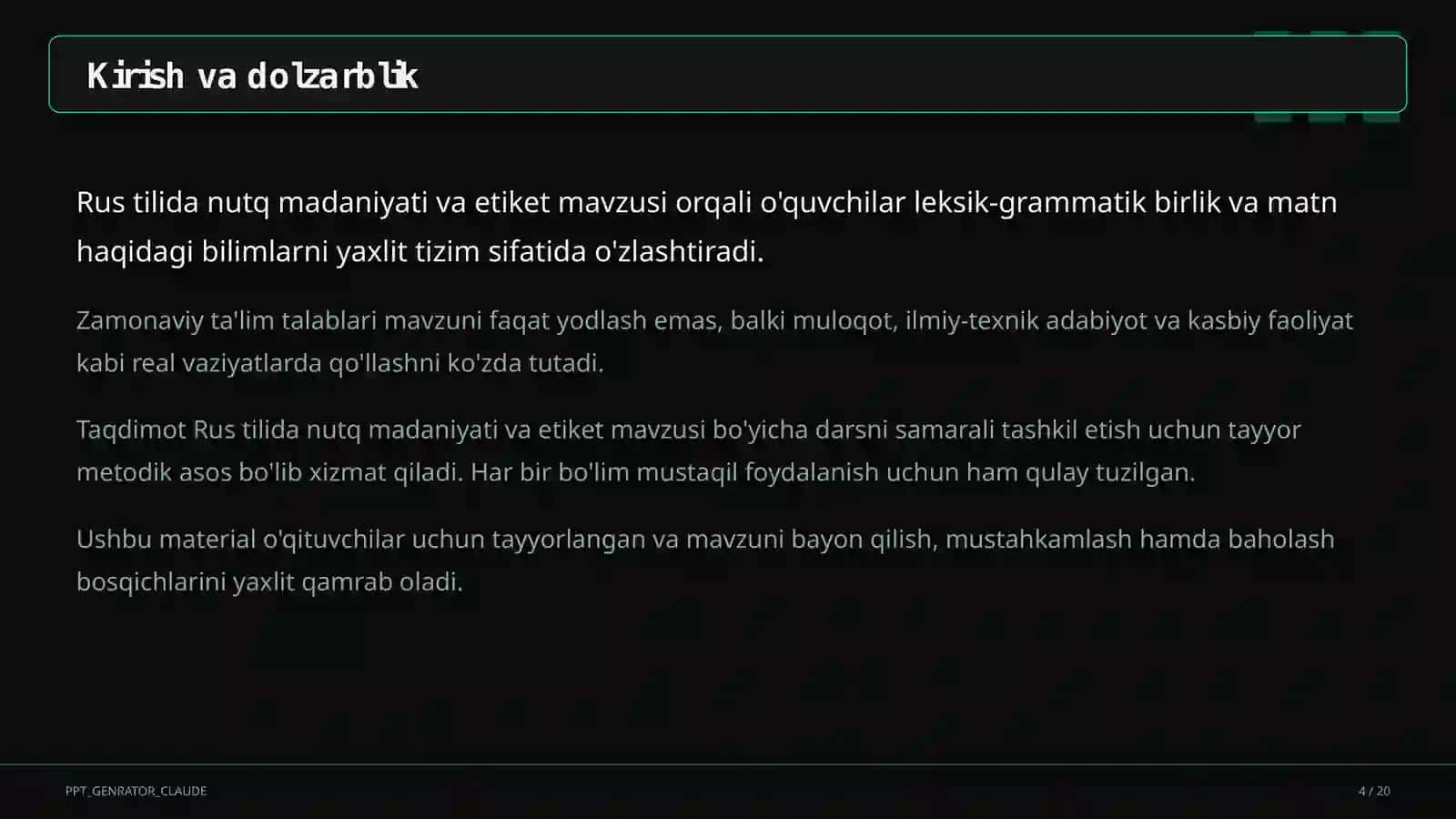 Rus tilida nutq madaniyati va etiket (11-sinf) 4