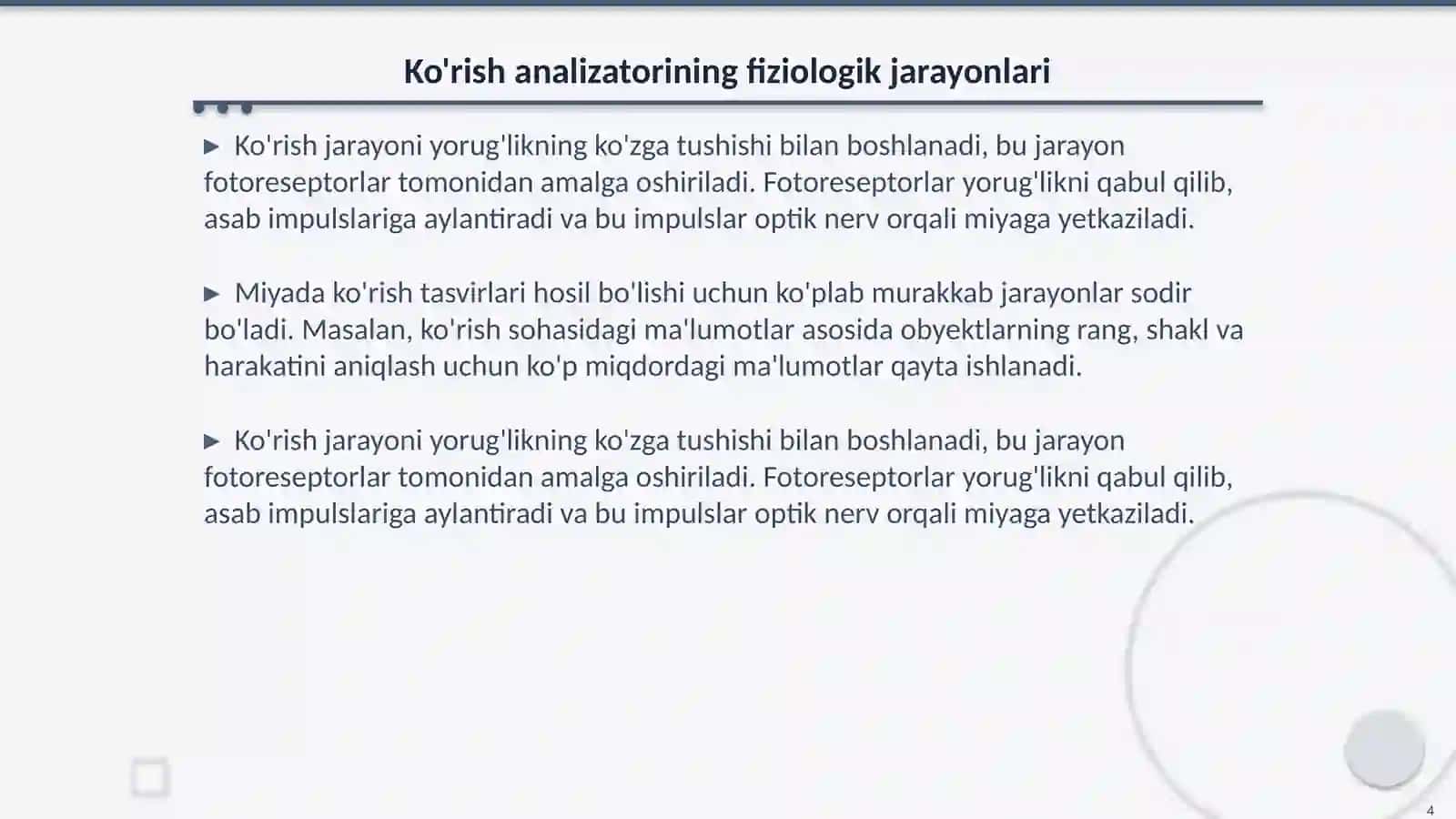 Analizatorlar koʻrish organining tuzilishini oʻrganish 4