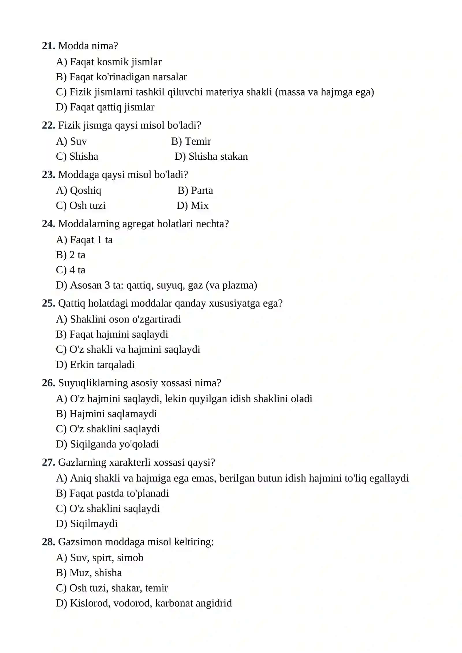 7-SINF KIMYO FANIDAN TESTLAR TO'PLAMI 4