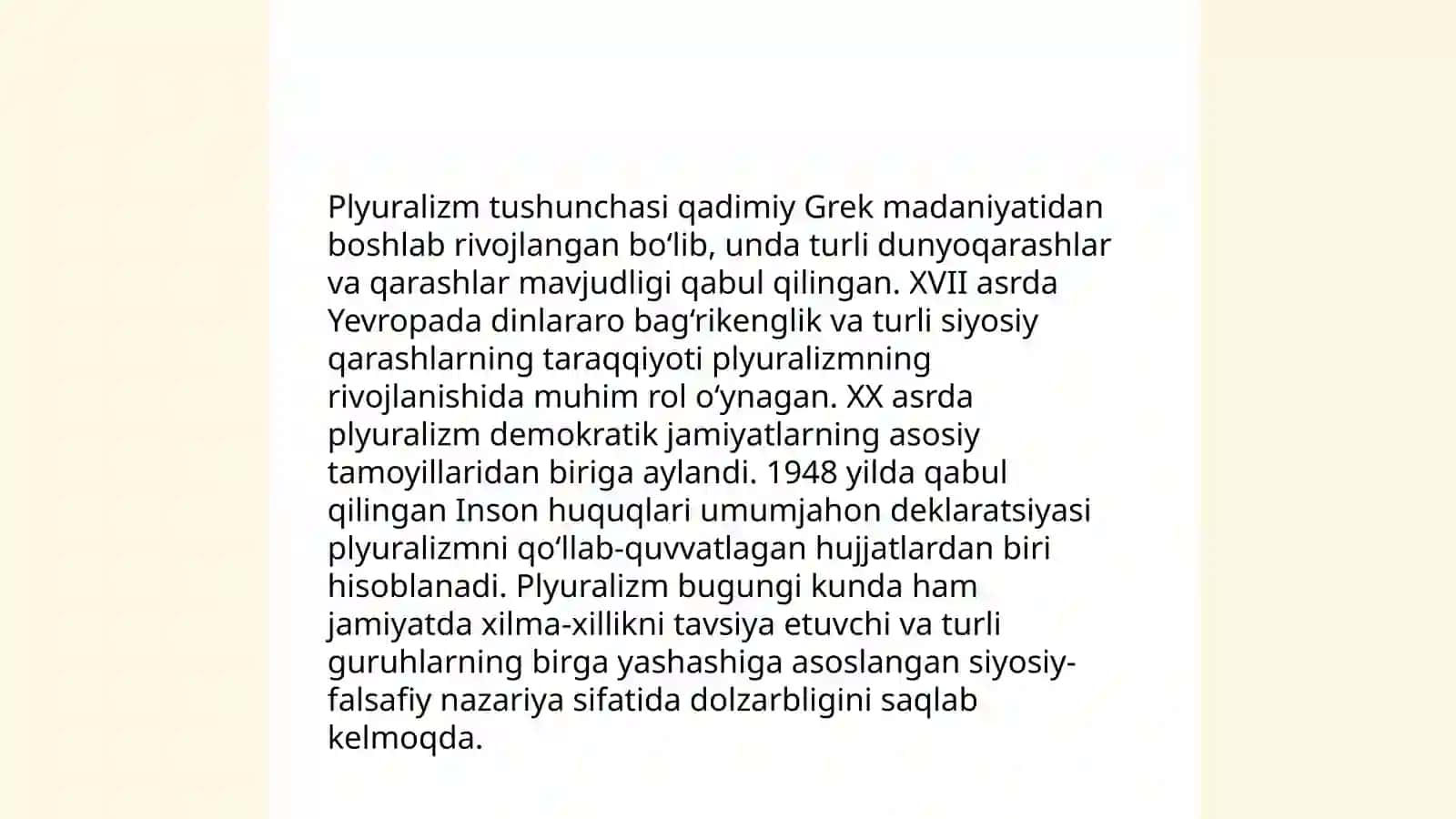 Diniy plyuralizm, diniy tolerantlik, bag’rikenglikning jamiyat hayotidagi o’rni 4