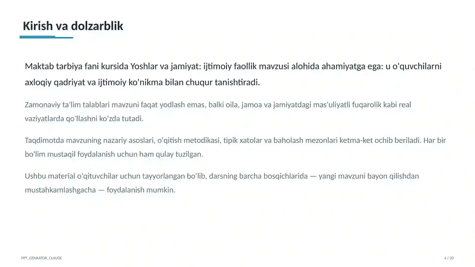 Yoshlar va jamiyat: ijtimoiy faollik (10-sinf) 4
