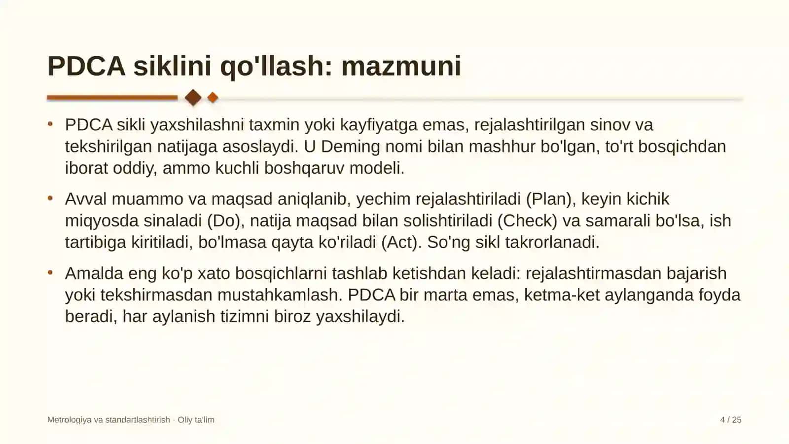 travmatologiya va ortopediya bo'limlarida pdca siklini qo'llash 2225 4