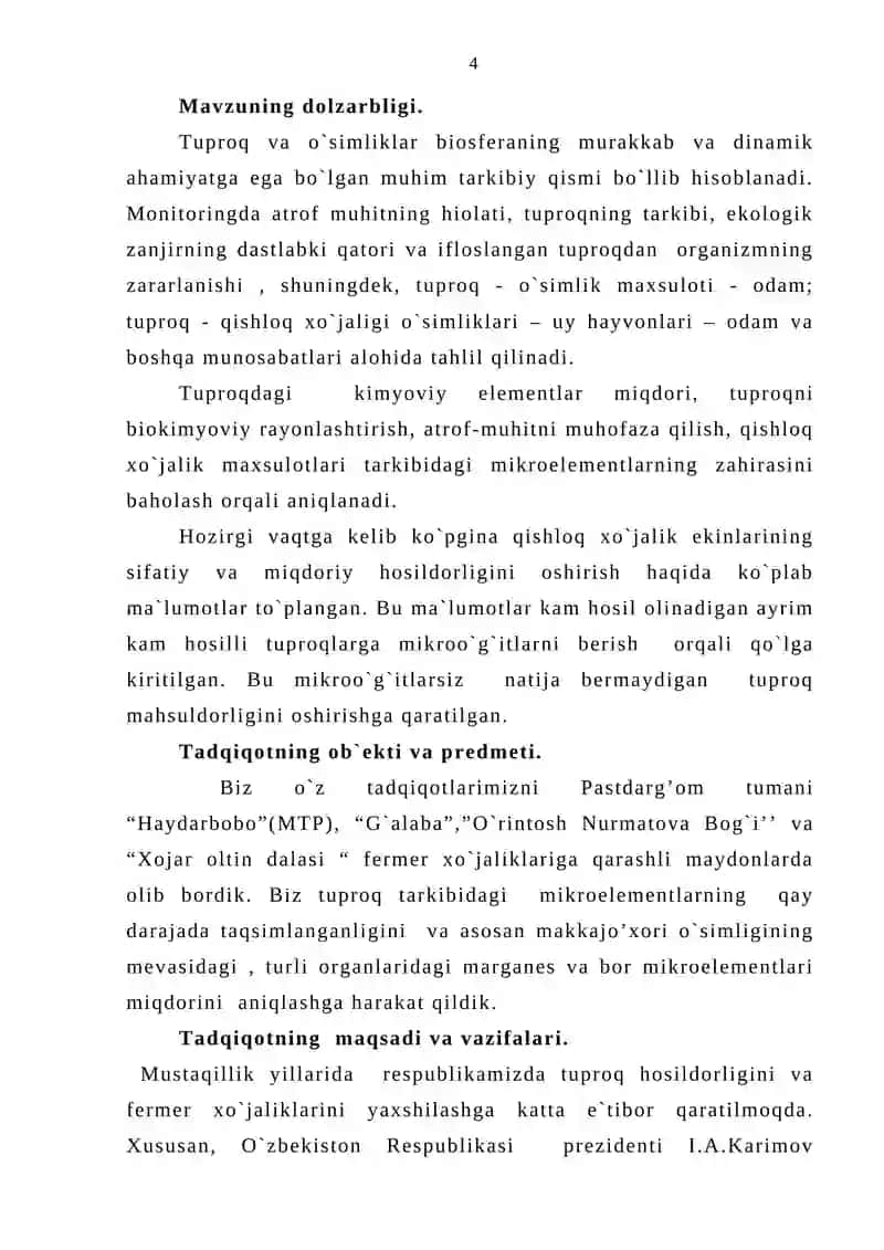 Makkajo’xori o’simligi tarkibidagi hayotiy zarur bo’lgan mikroelementlarining miqdori va taqsimlanishi 4
