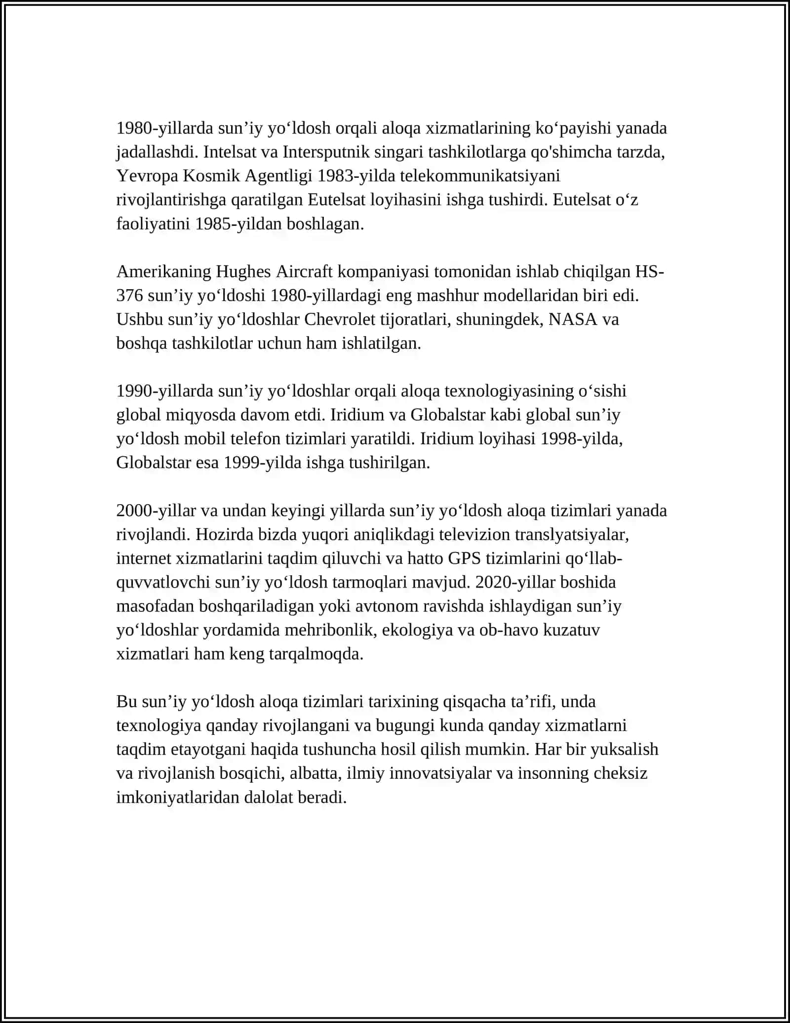 SUNʼIY YOʻLDOSH ALOQA TIZIMLARI VA ULARNING RIVOJLANISHI 4