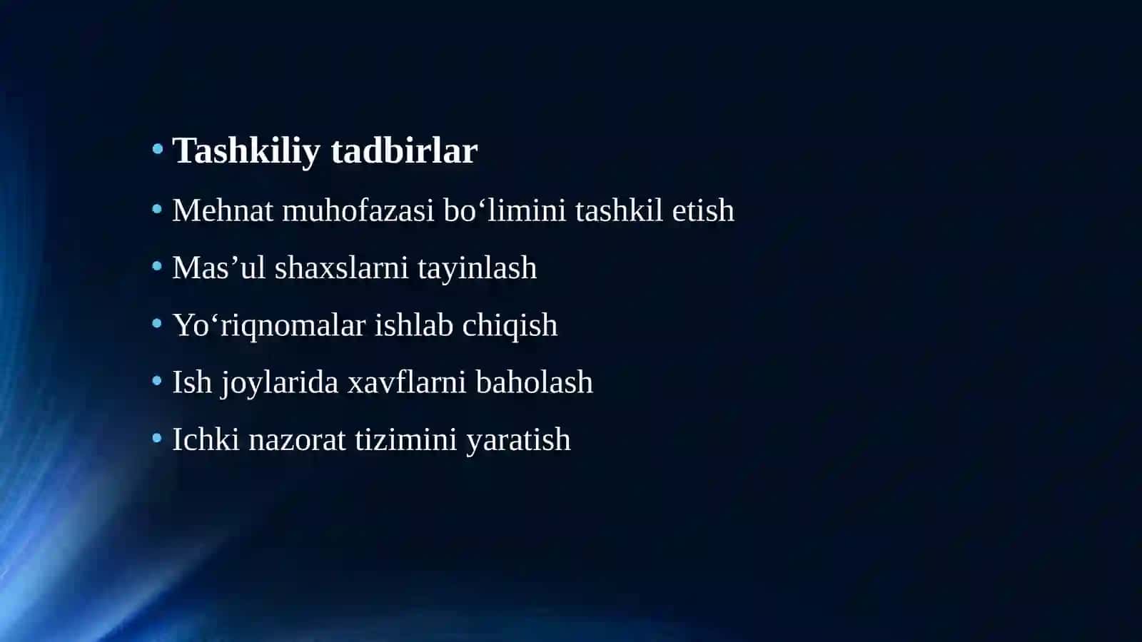 Mehnat muhofazasi bo‘yicha ishlarni tashkiletish 4