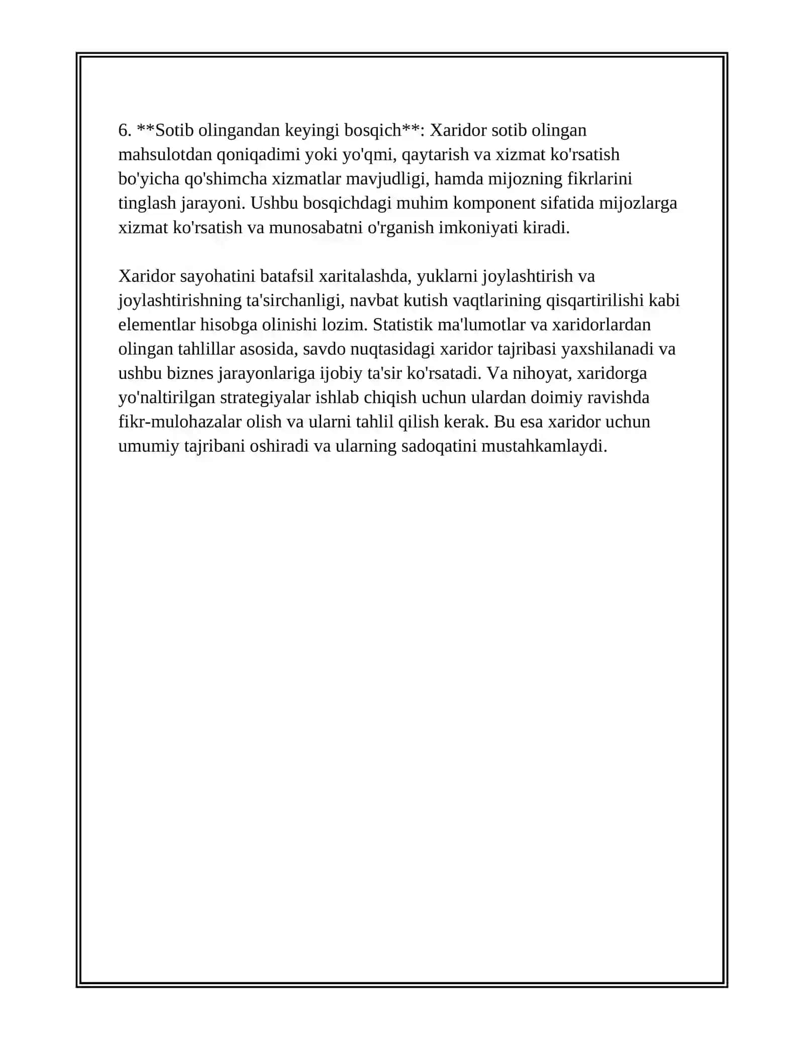 SAVDO NUQTASIDA XARIDOR TAJRIBASINI YAXSHILASH STRATEGIYASINI ISHLAB CHIQISH 4