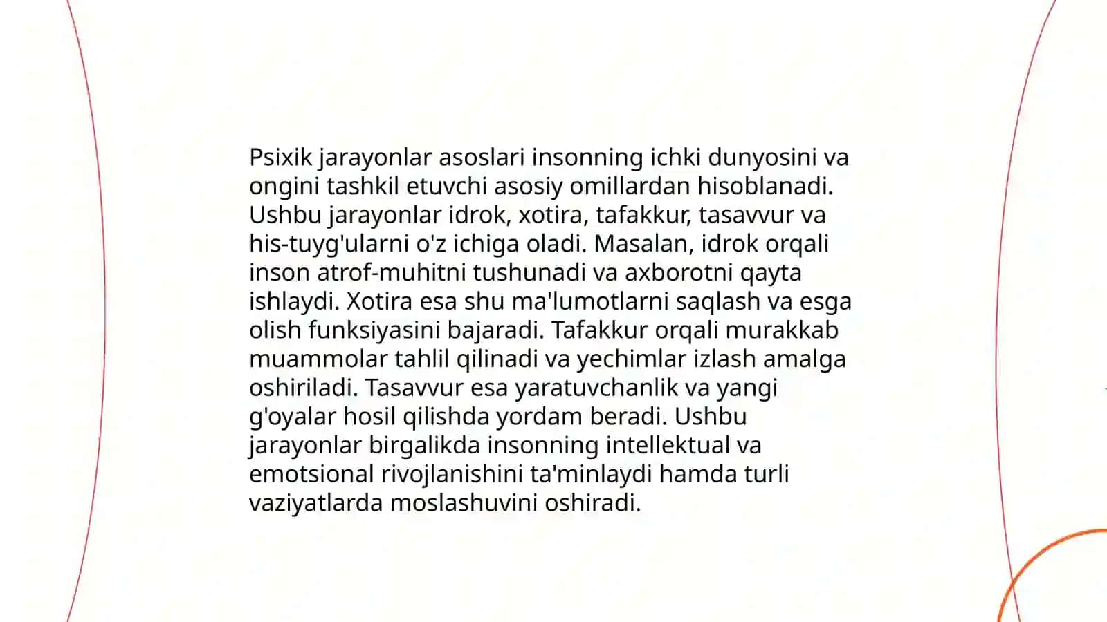 Sezgi psixik jarayonining boshlangʻich holati ekanligi 4