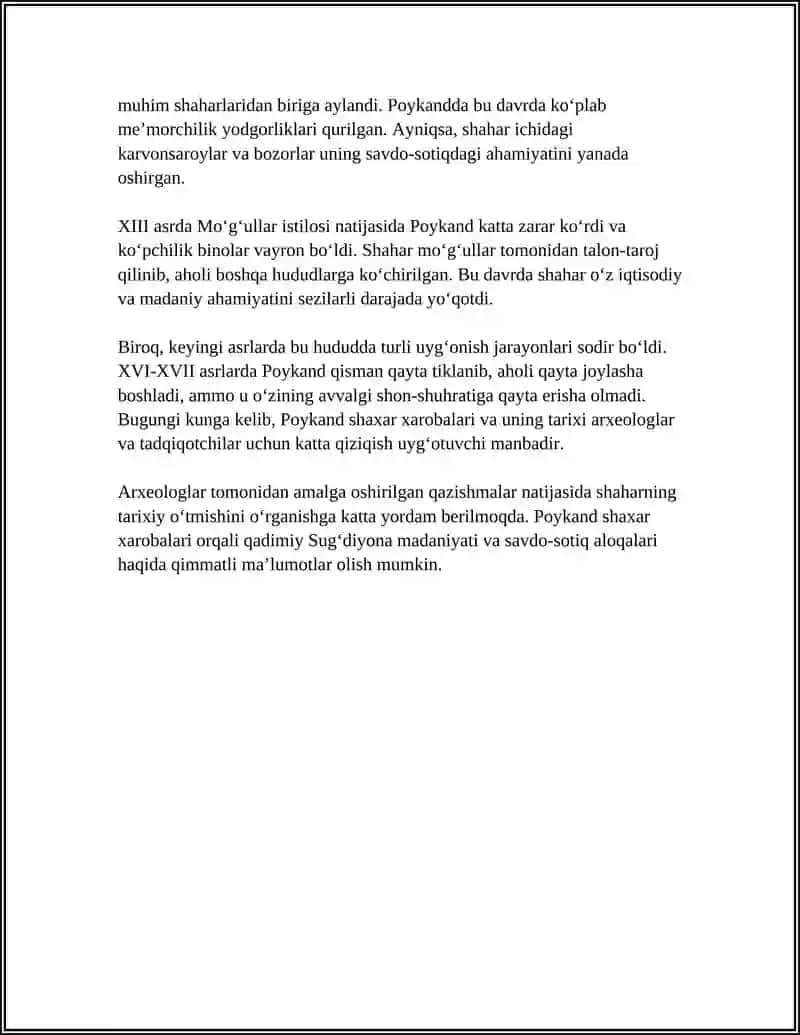 POYKAND SHAXAR HAROBASI VA OʻRGANILISH REFERAT 4