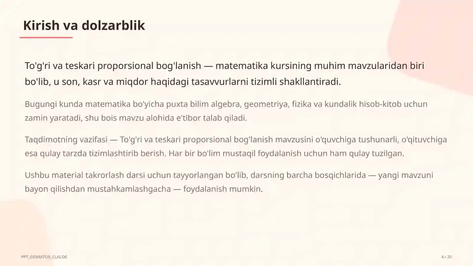 To'g'ri va teskari proporsional bog'lanish (6-sinf) 4