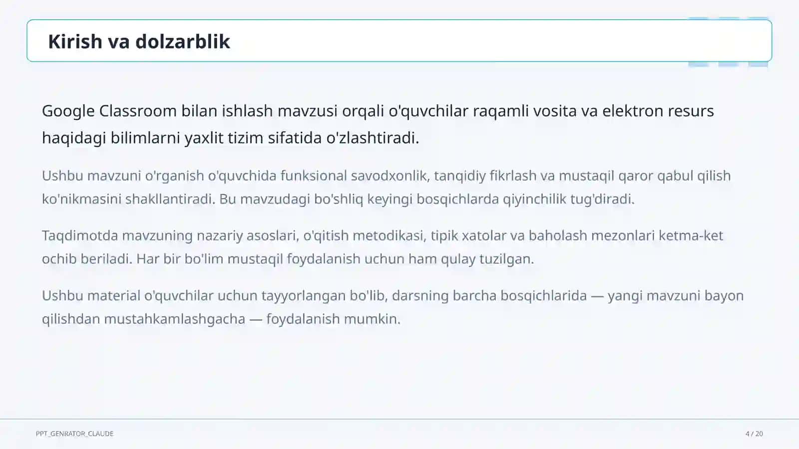 Dars rejasi 4