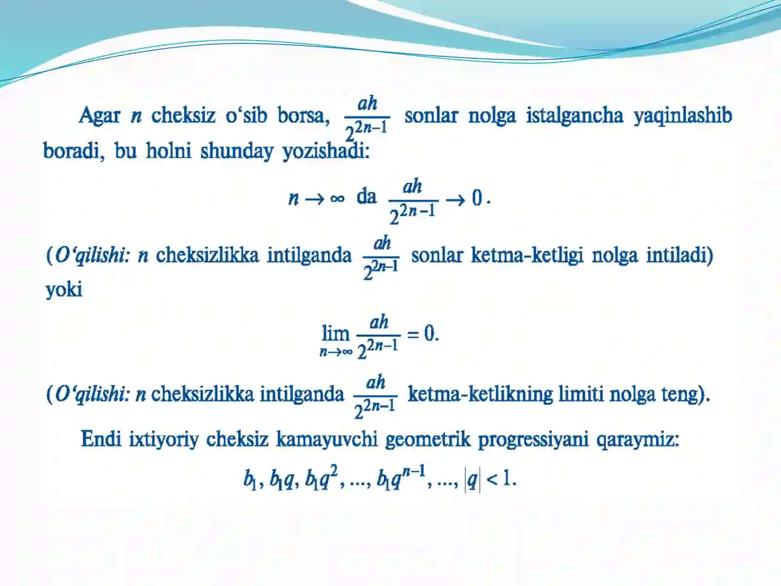 CHEKSIZ KAMAYUVCHI GEOMETRIK PROGRESSIYA 4
