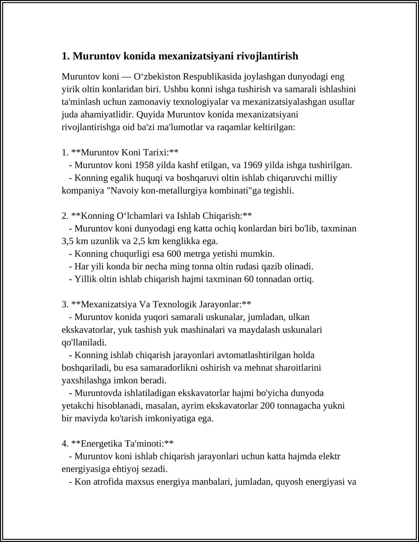 Muruntov Karyerida Asosiy Ishlab Chiqarish Jarayonlari Mexanizatsiyasi 4