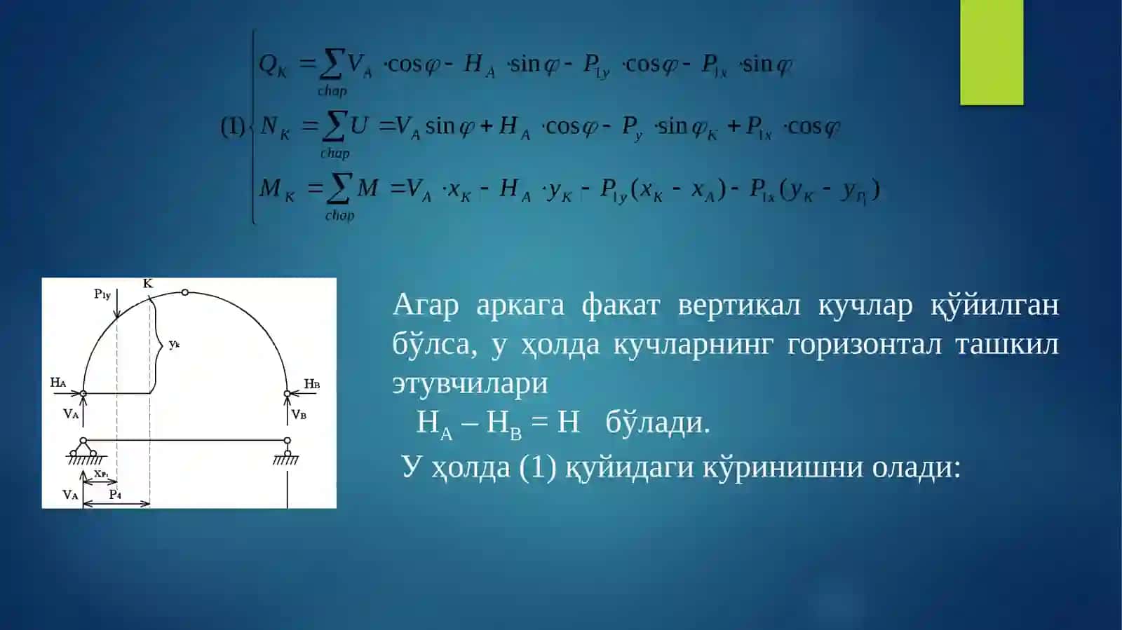 Учшарнирли аркаларнинг таянч реакцияси 4