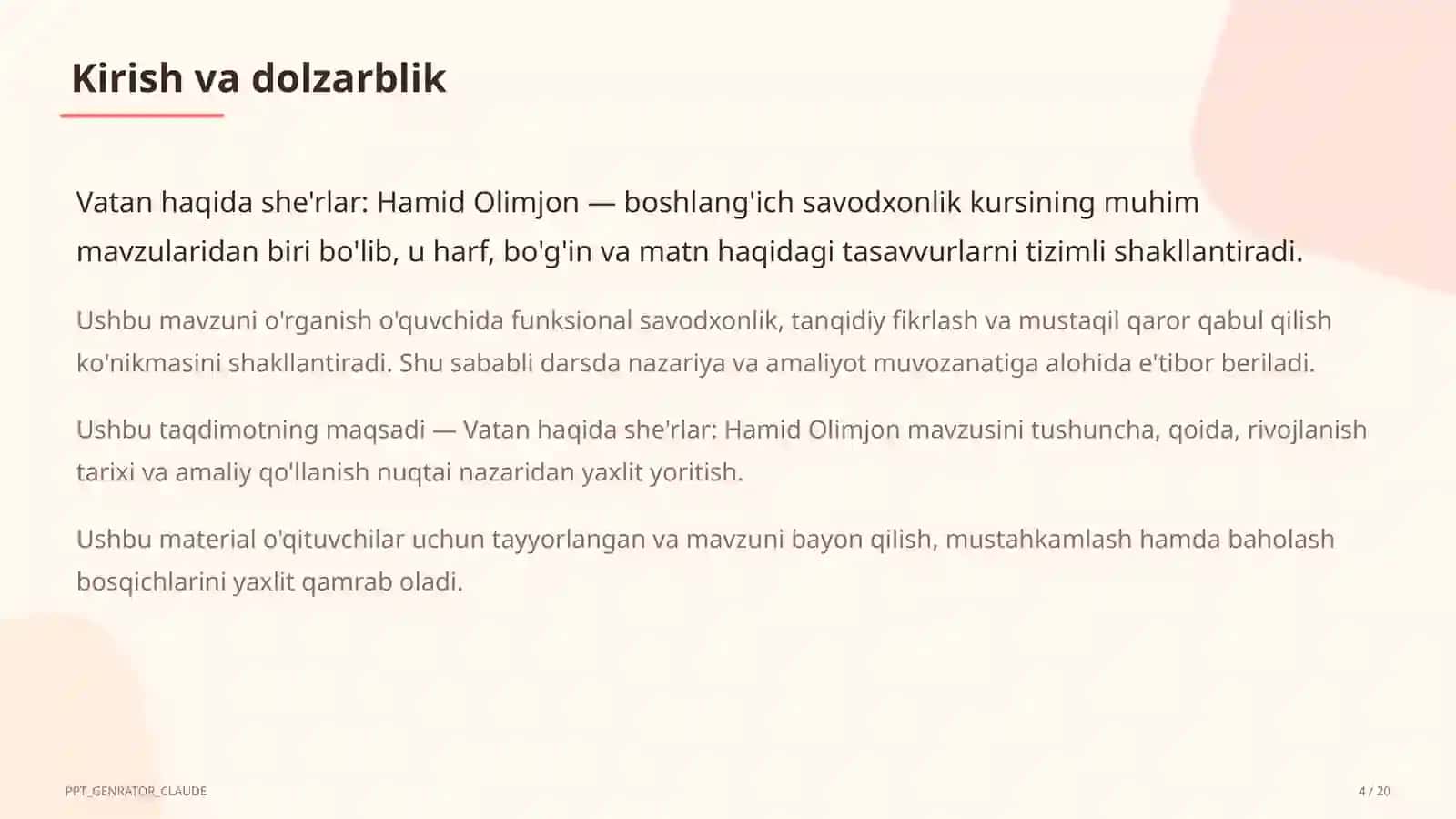Vatan haqida she'rlar: Hamid Olimjon (4-sinf) 4