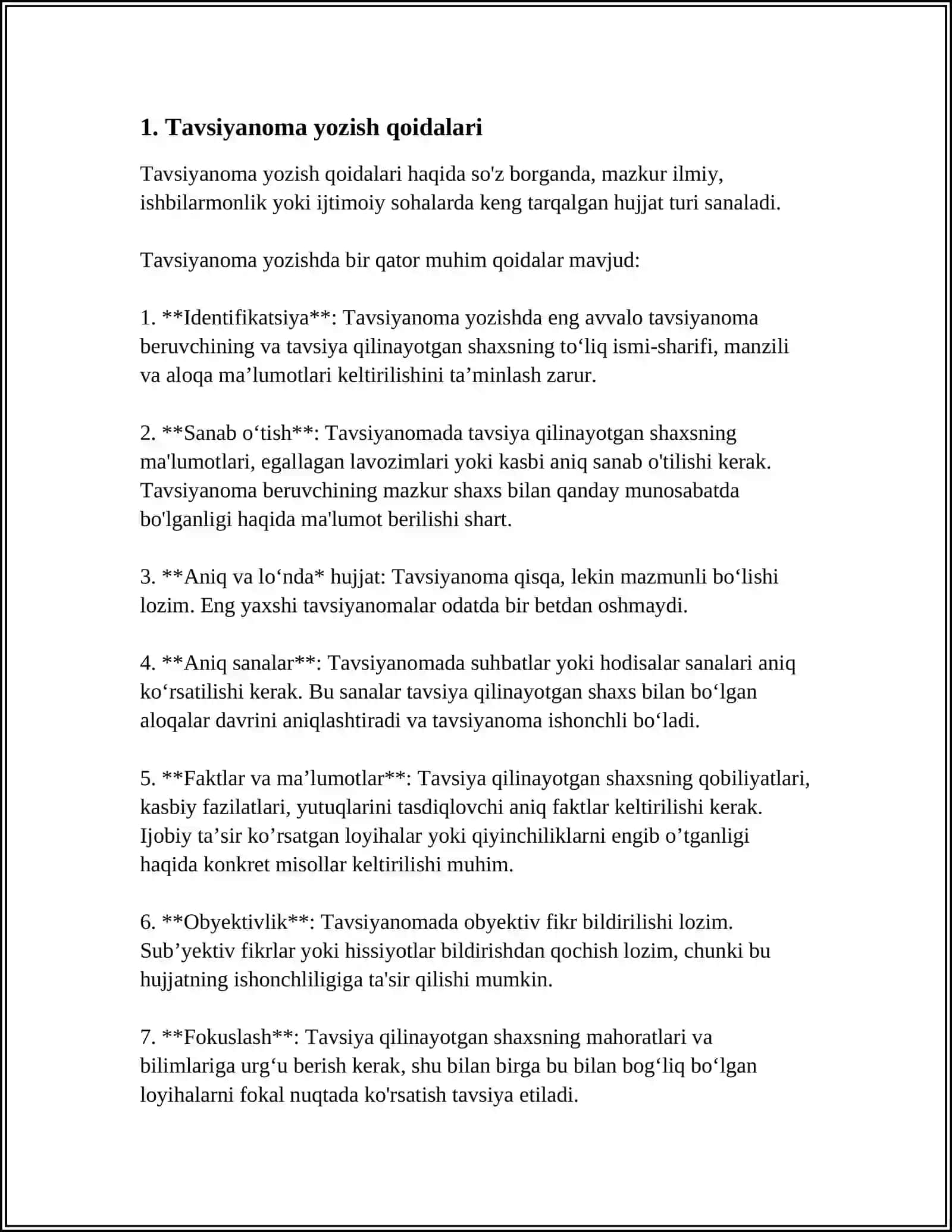 TAVSIYANOMA, TILXAT, DALOLATNOMA, TAVSIFNOMA, MA'LUMOTNOMA, TUSHUNTIRISH XATI, HISOBOT, ARIZA, BILDIRISHNOMA, BILDIRGIDAN MISOLLAR TOPISH 4