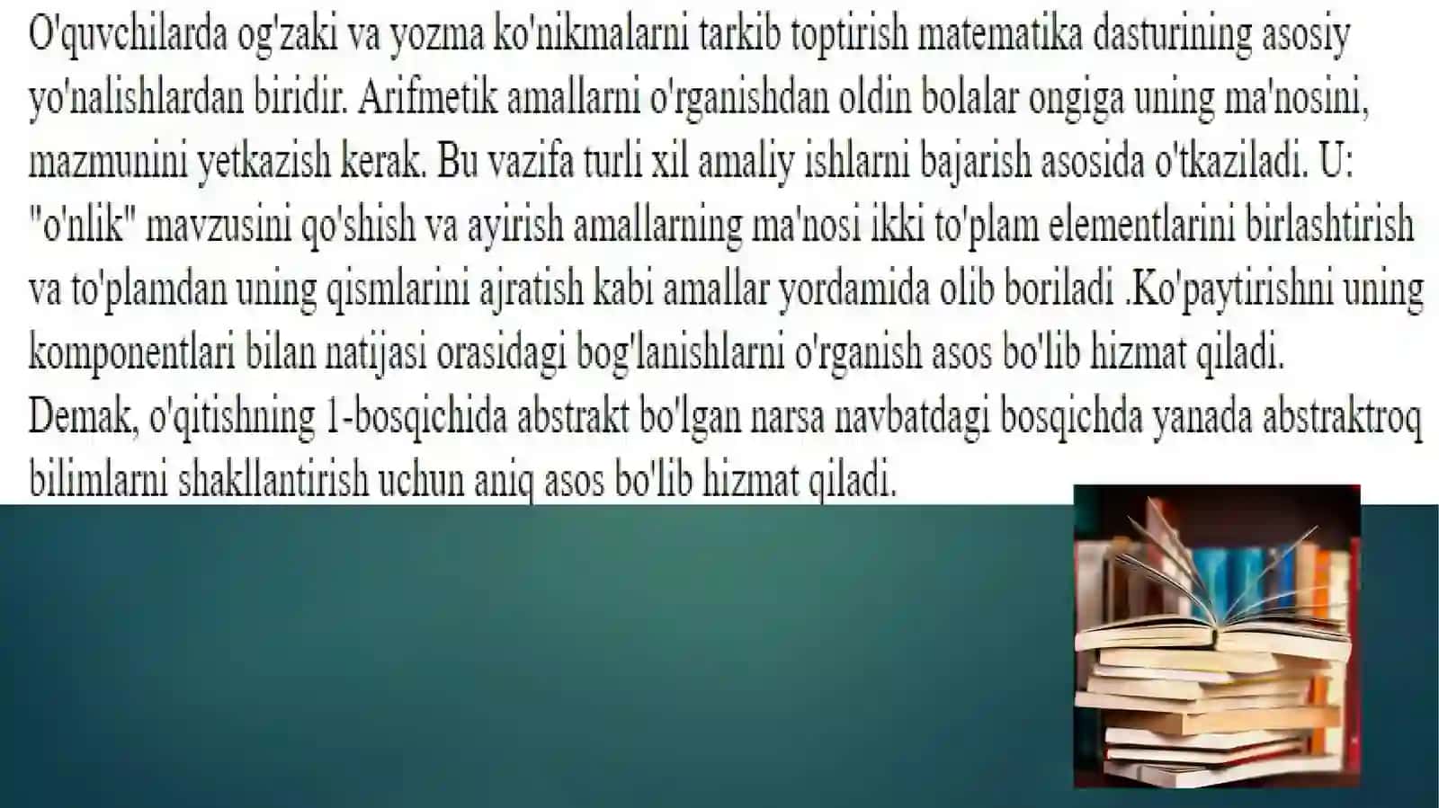 KO’P HONALI NOMANFIY SONLAR USTIDA ARIFMETIK AMALLARNI O’RGATISH METODIKASI 4