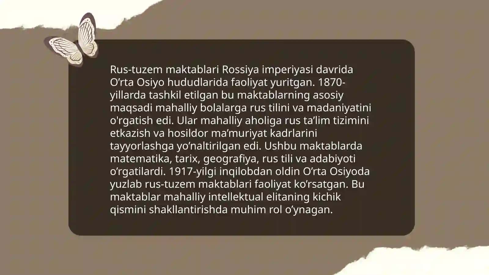 Mustamlaka hokimiyatining Turkistonda oʻqitish ishlariga doir siyosati 4