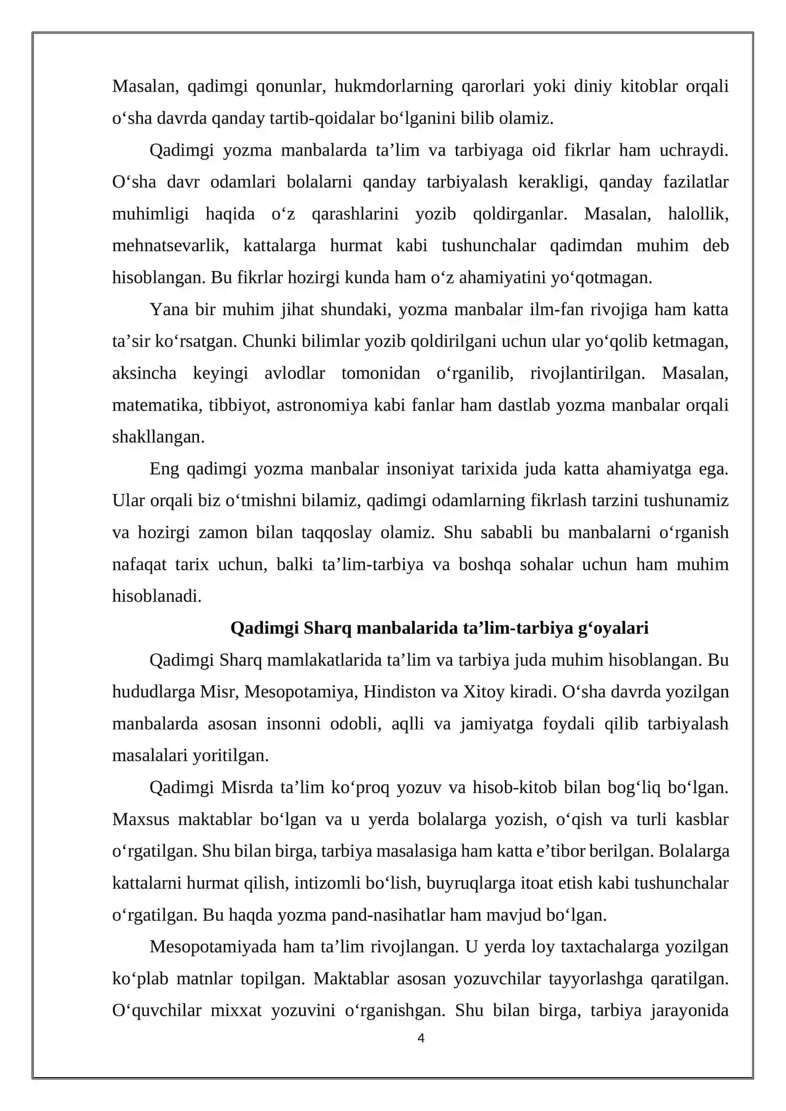 ENG QADIMGI YOZMA MANBALARDA TA'LIM-TARBIYAGA OID FIKRLAR 4