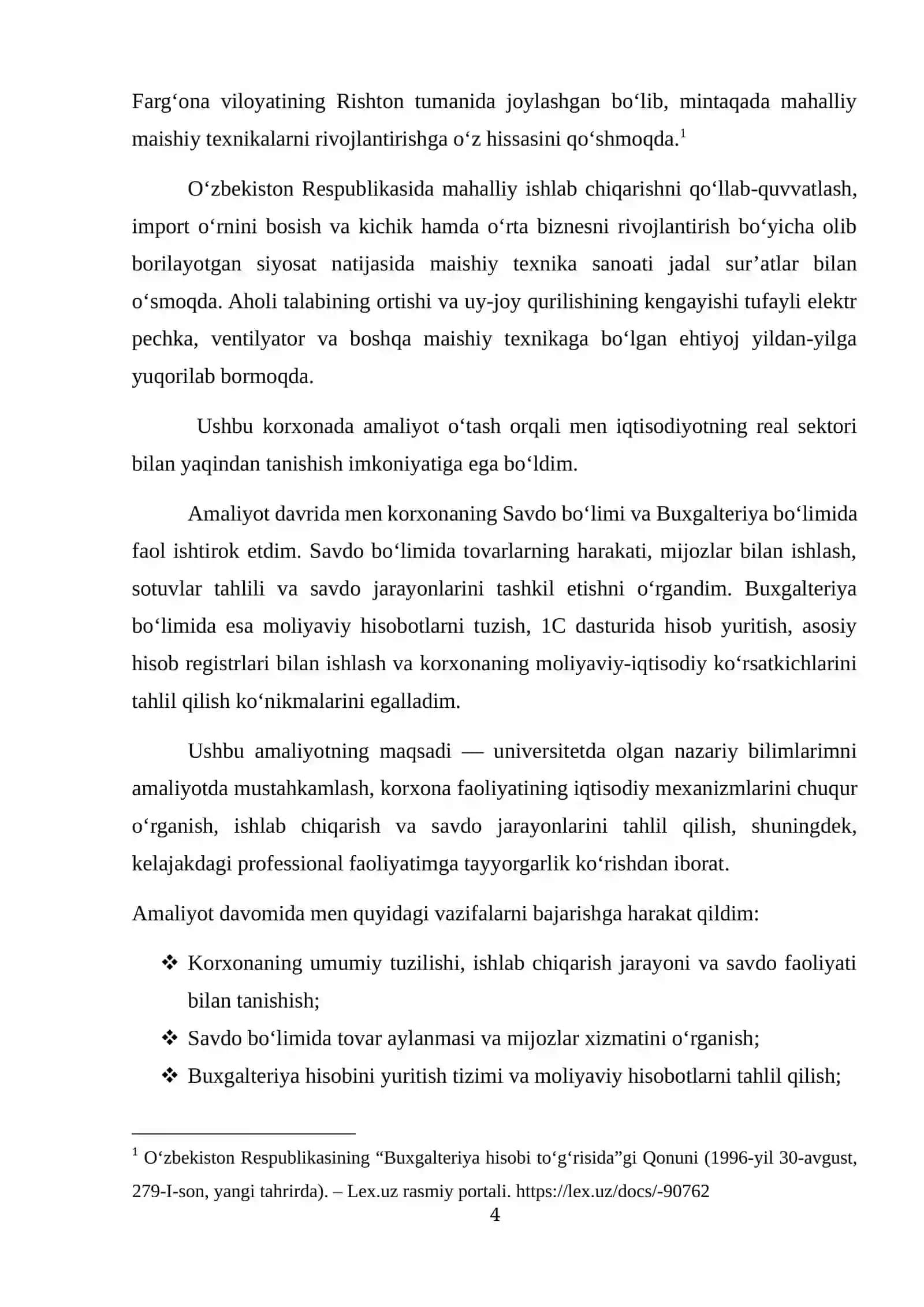 MALAKAVIY AMALIYOT HISOBOTI. KREDIT SAVDO DOKONI BOYICHA. 4
