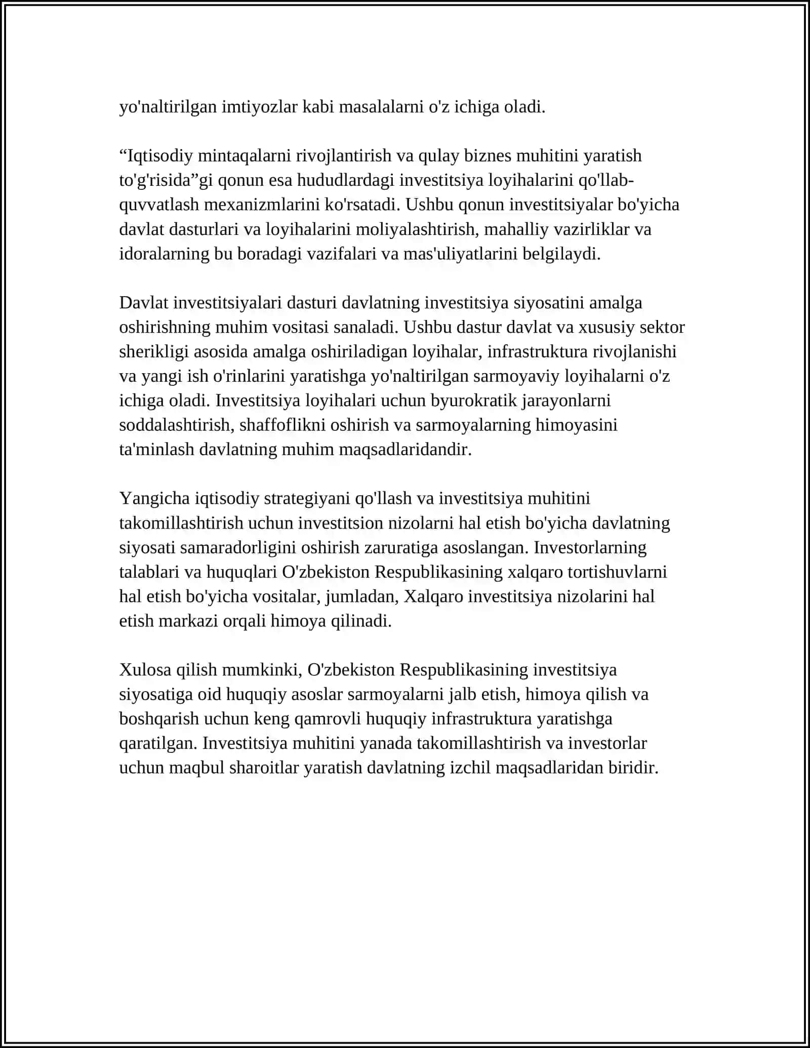 O’ZBEKISTON RESPUBLIKASI INVESTITSIYA SIYOSATI 4