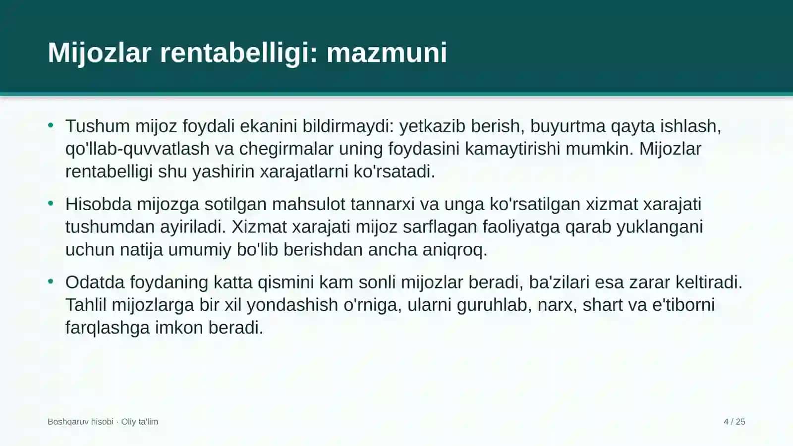Elektron tijoratda mijozlar rentabelligini hisoblash 4