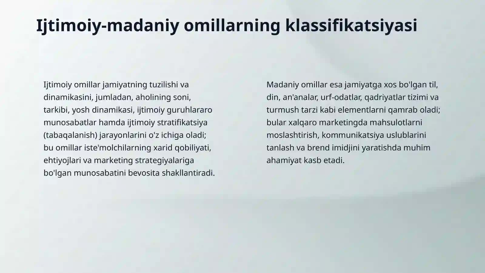 Ijtimoiy-madaniy muhitning xalqaro marketinga taʼsiri 4