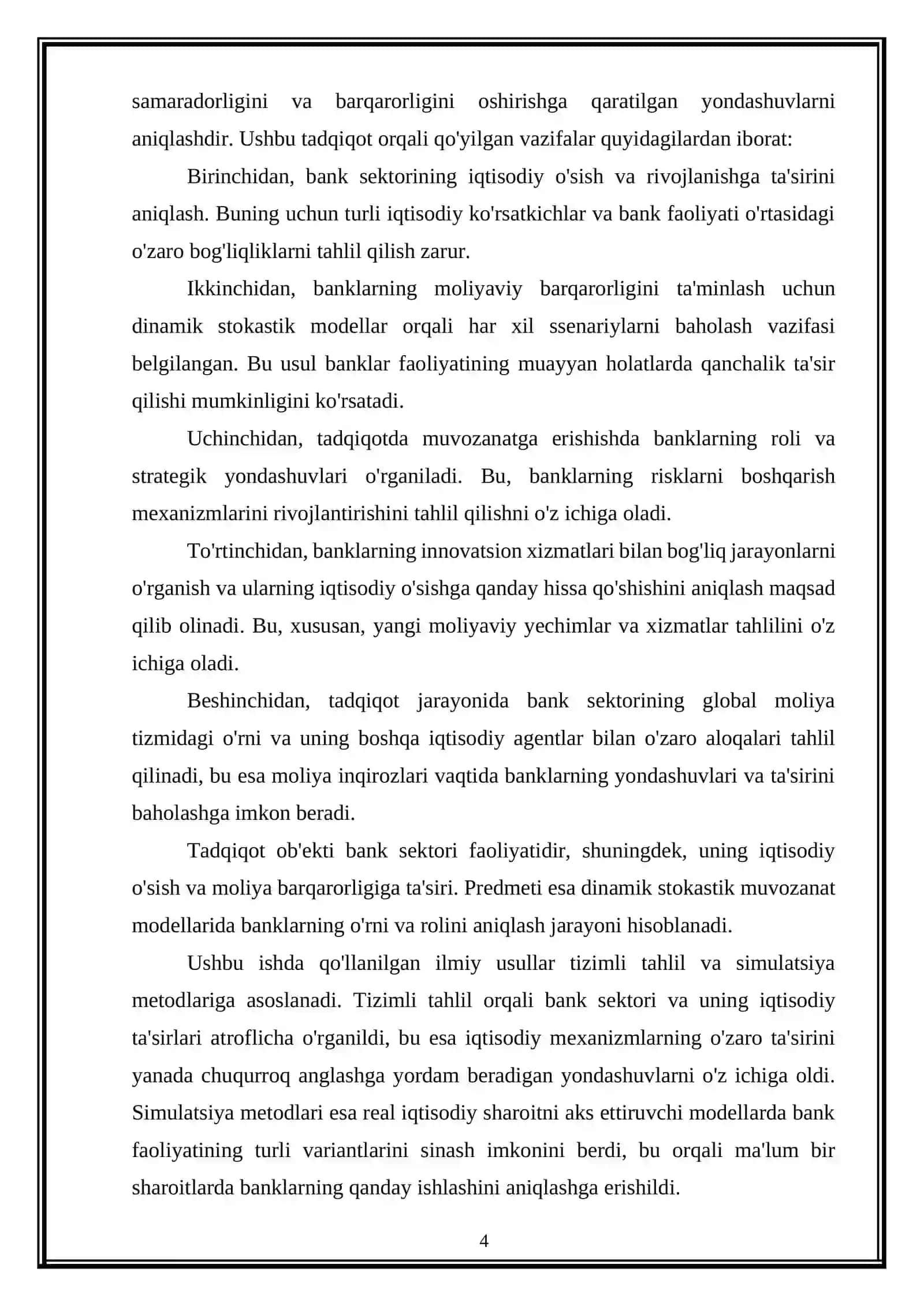 «Dinamik stokastik umumiy muovzanat modellarida bank sektori roli» KURS ISHI 4