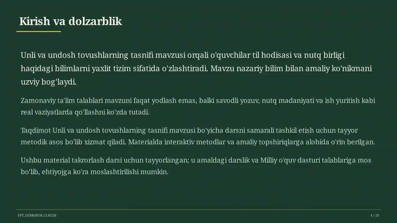 Unli va undosh tovushlarning tasnifi (5-sinf) 4